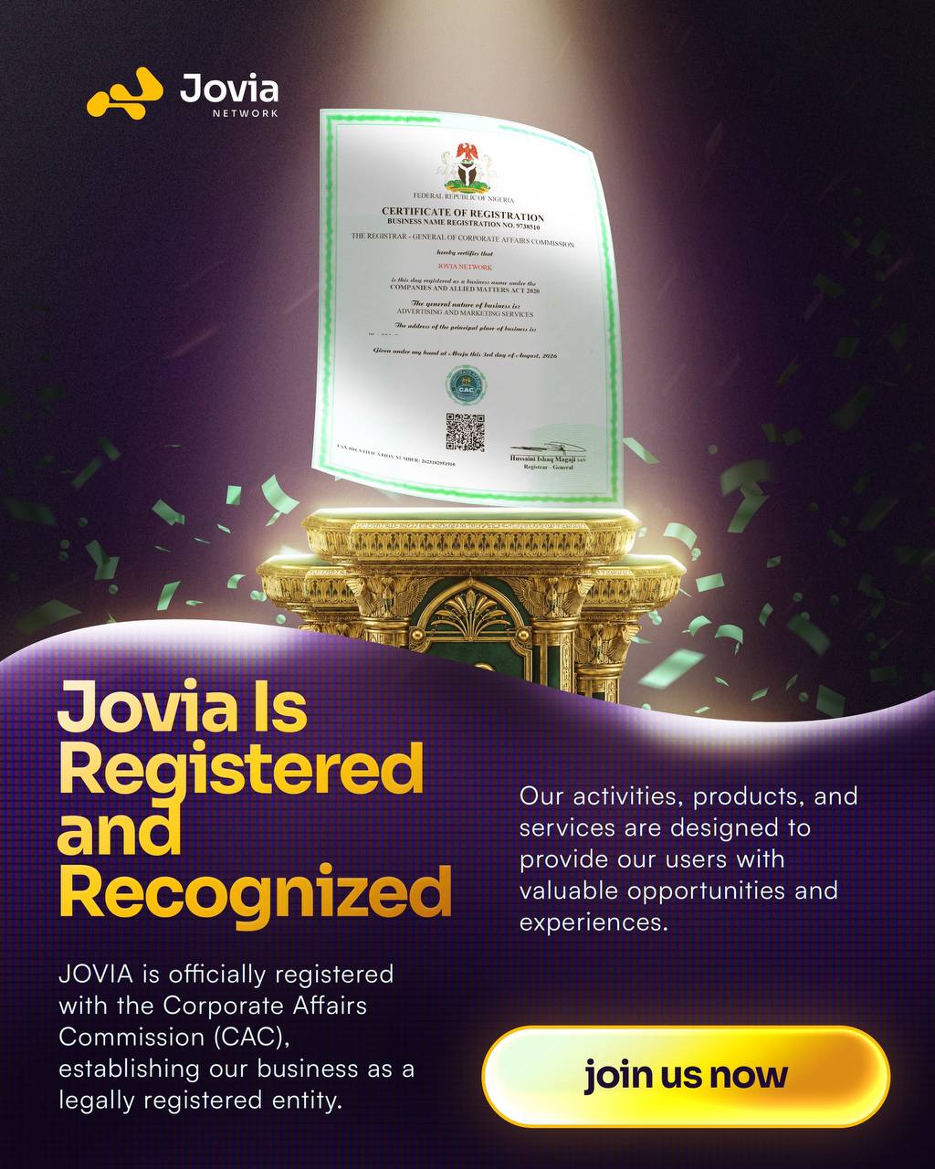 CAC Certificate of Registration — Business Name Registration No. BN 9738510